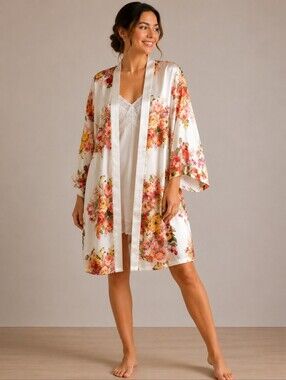 Women’s Floral Silky Kimono Robe – Size S/M